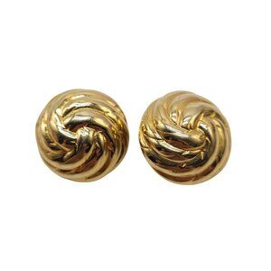 Vintage Erwin Pearl Gold Tone Swirl Knot Clip On Earrings 1 Inch Diameter